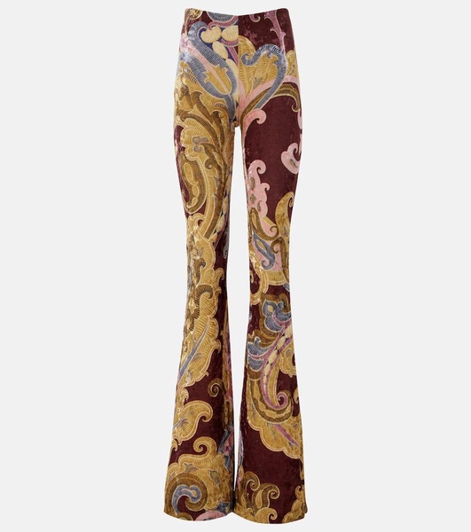 Printed crushed velvet flared pants