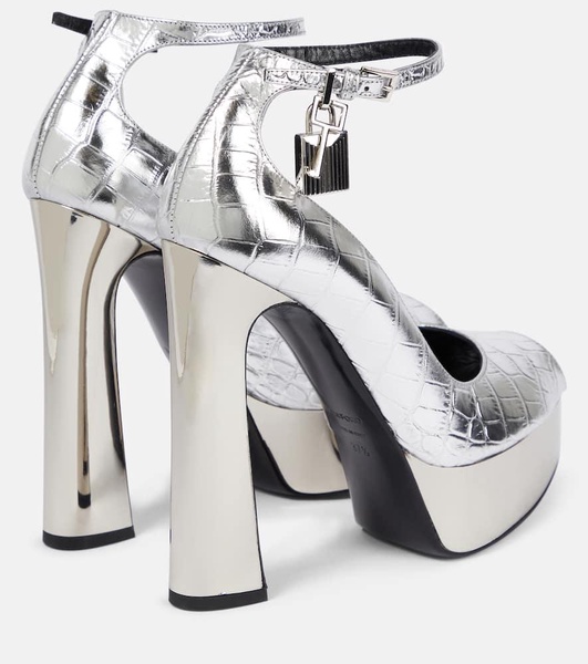 Metallic leather platform peep-toe pumps