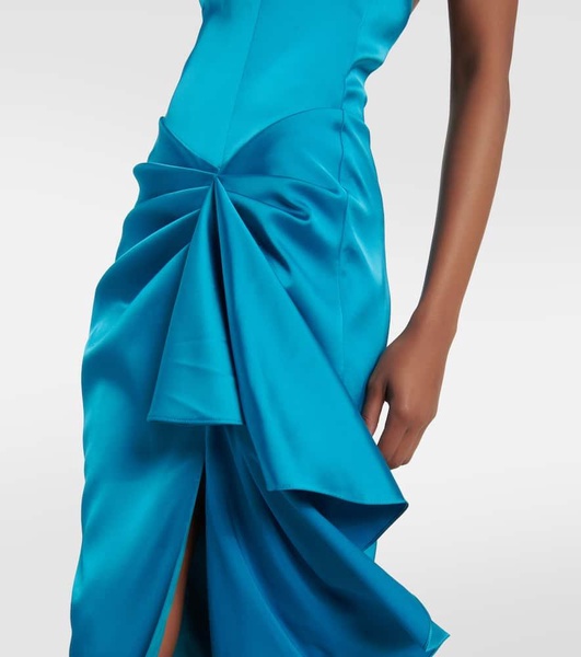 Halterneck draped satin gown