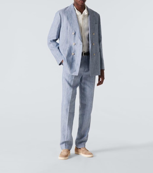 Striped double-breasted linen suit