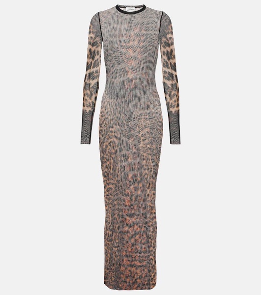 Leopard-printed mesh maxi dress