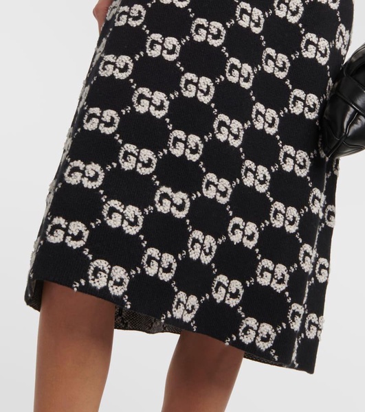 GG wool curly jacquard midi skirt