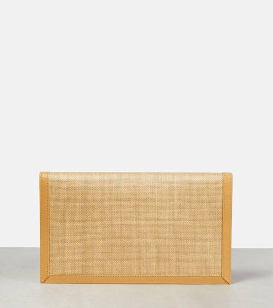 Uptown leather-trimmed raffia clutch