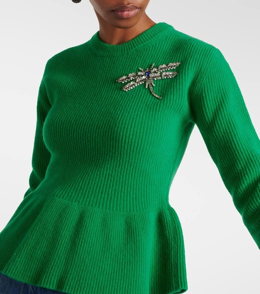 Ribbed-knit peplum wool sweater