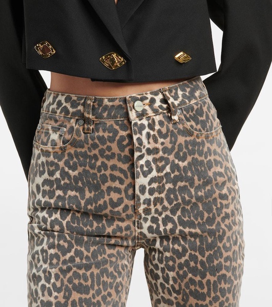 Leopard-print high-rise flared jeans