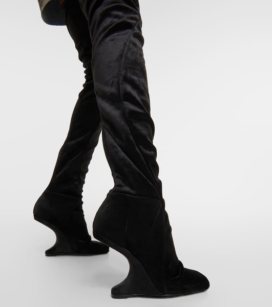 Cantilever velvet over-the-knee boots