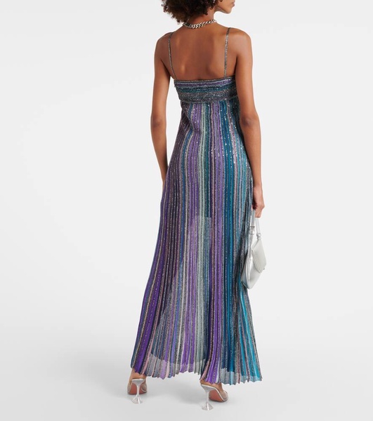 Striped sequined lamé maxi dress