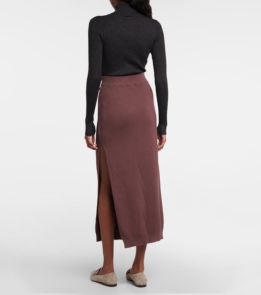 Ribbed-knit cotton midi skirt