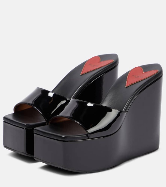 Patent leather platform wedge mules