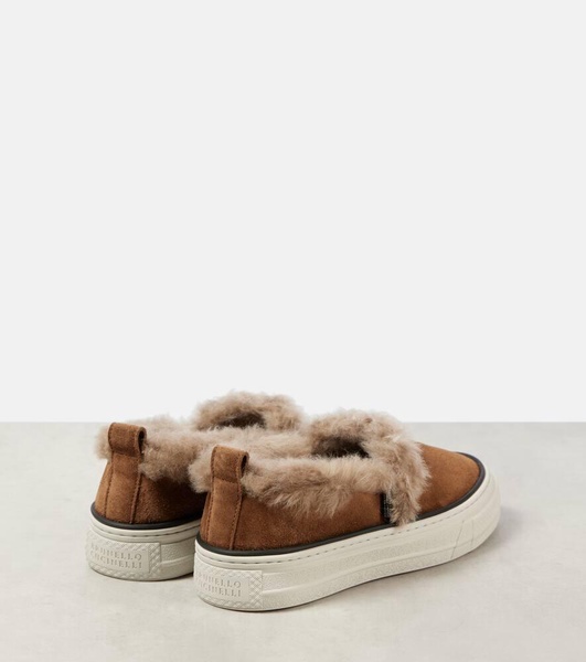 Shearling-lined suede slip-on shoes