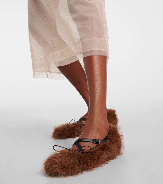 Criss Cross faux fur ballet flats