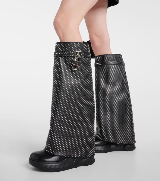 Shark Lock Biker studded leather knee-high boots