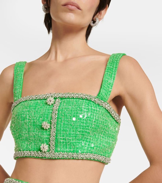 Embellished sequined bouclé crop top