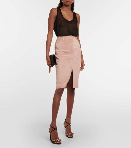 High-rise suede pencil skirt 