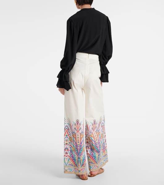 Printed cotton-blend wide-leg pants