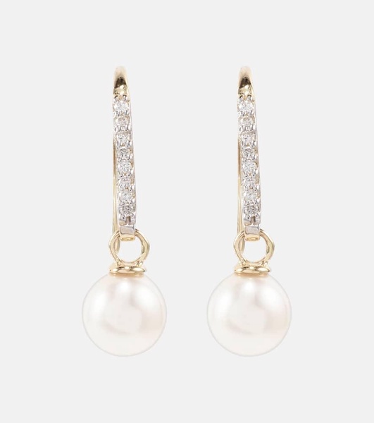 14kt gold drop earrings with diamonds and pearls