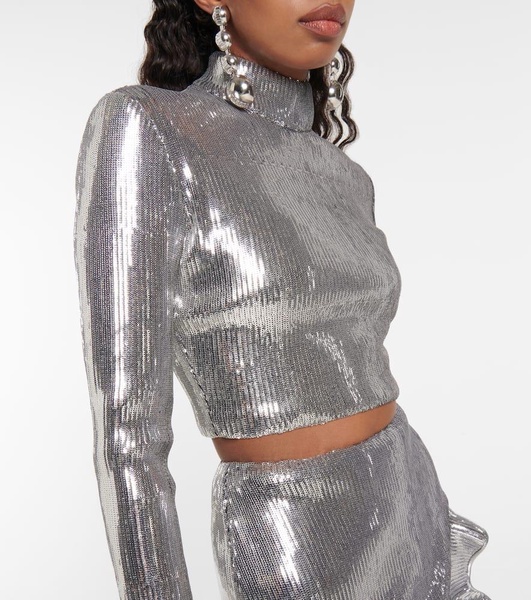 Sequined mockneck crop top