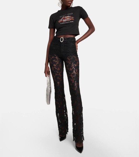 Floral high-rise lace pants