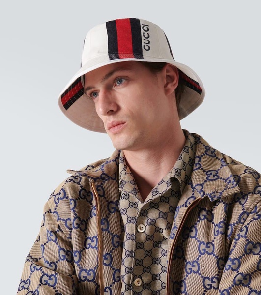 Logo-Embroidered Striped Cotton-Canvas Bucket Hat