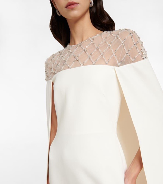 Bridal embellished crêpe cape gown