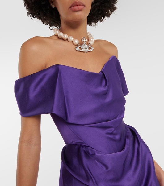 Off-shoulder bustier satin gown