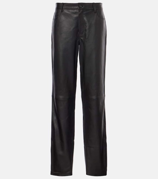 Mid-rise leather straight pants