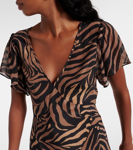 Evie Silk Crepe de Chine Tiger Patchwork Midi Dress