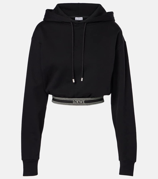 Cropped cotton jersey hoodie