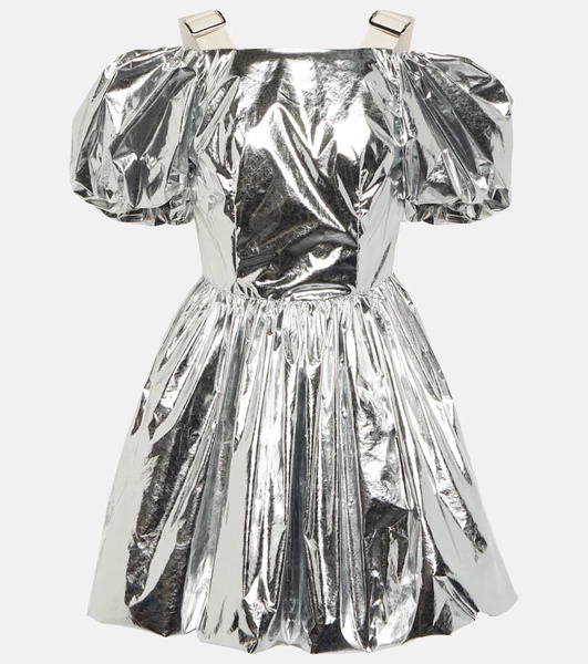 Puff-sleeve metallic minidress