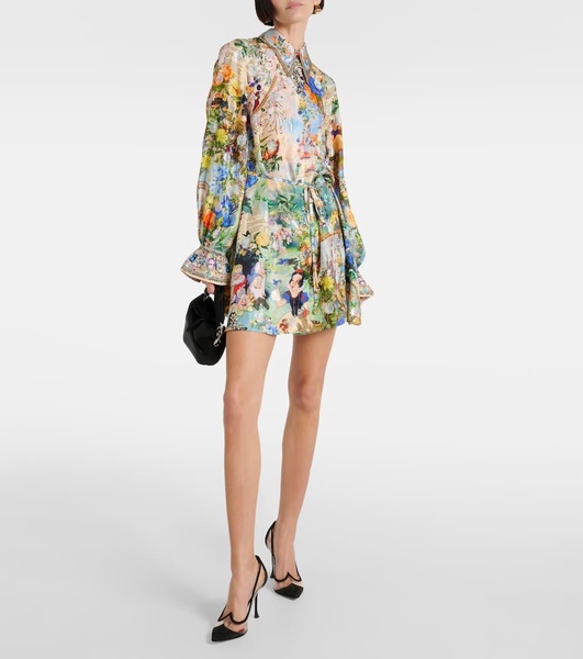 Printed silk shirt dress