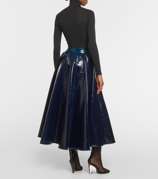 Coated wool-blend midi skirt