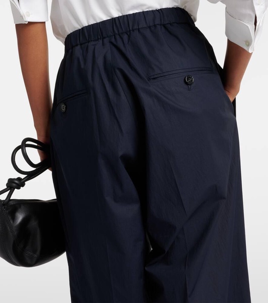 Pleated cotton wide-leg pants