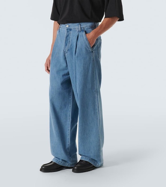 Pleated high-rise wide-leg jeans