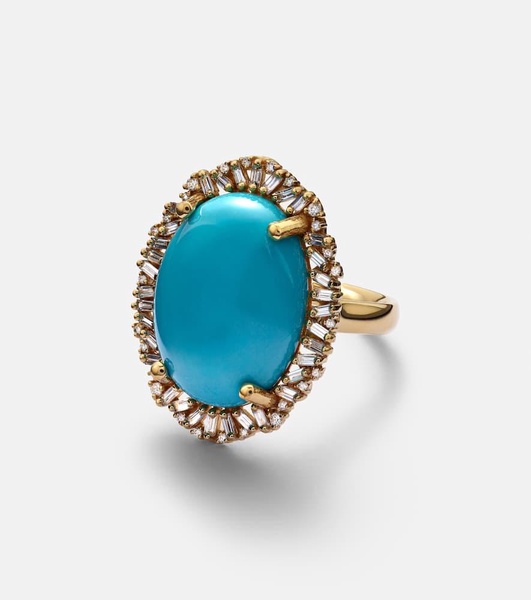 18kt gold ring with turquoise and diamonds