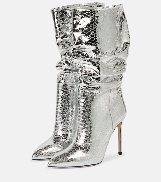 Slouchy python-effect leather boots