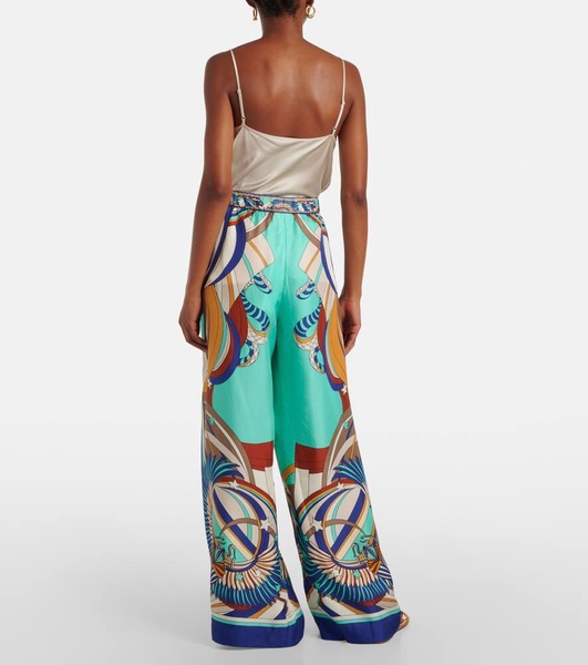 Printed silk satin palazzo pants