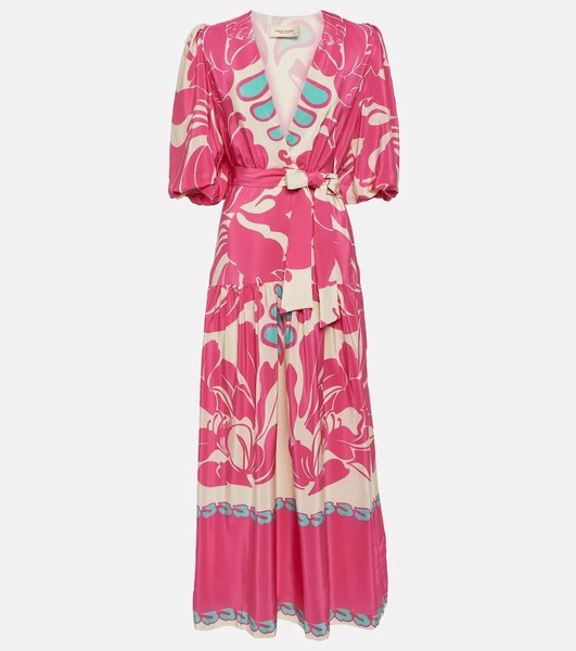 Puff-sleeve silk maxi dress