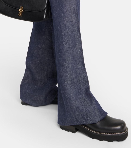 Tailored linen denim wide-leg pants