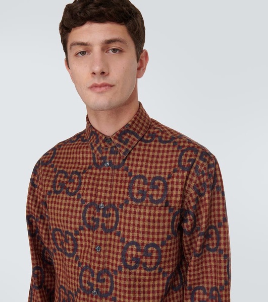 Checked Logo-Jacquard Wool Shirt