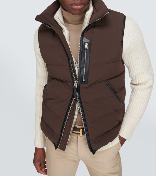 Leather-trimmed down vest