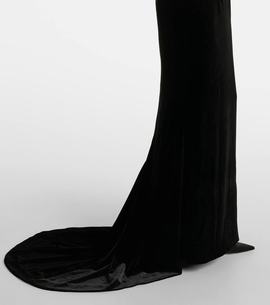 Bow-detail strapless velvet gown