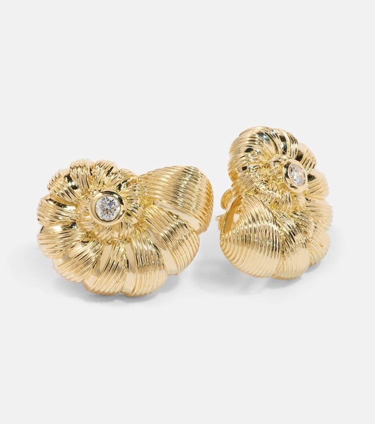 Large Nautilus Shell 14kt gold earrings with diamonds