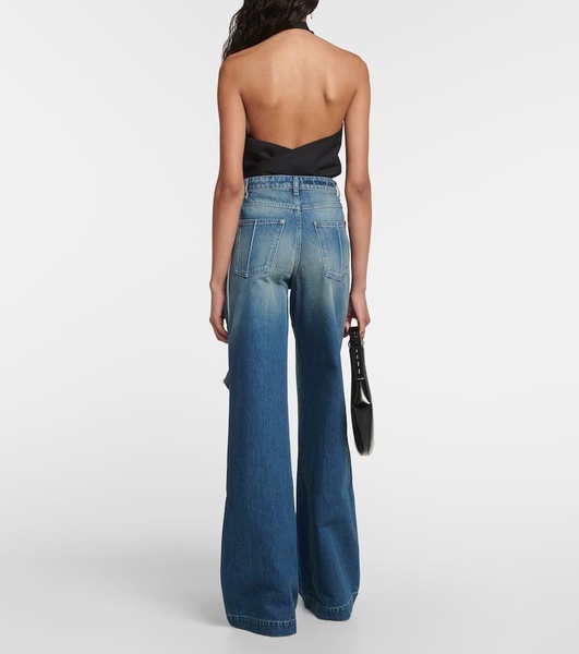 Distressed high-rise wide-leg jeans