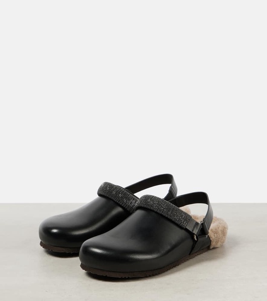 Monili shearling-lined leather clogs