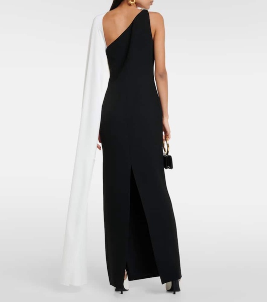 One-shoulder scarf-detail cady gown