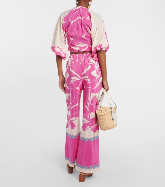 Printed high-rise silk wide-leg pants