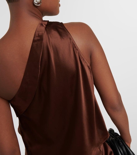 Draped one-shoulder silk satin top