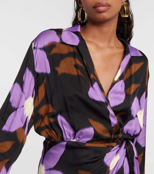 Printed satin wrap dress