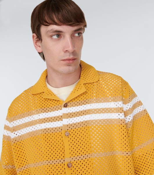 Icon Stripe pointelle-knit bowling shirt