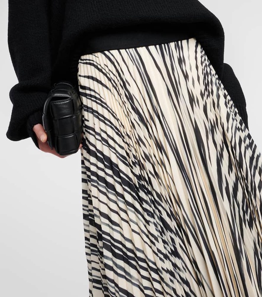 Printed plissé midi skirt